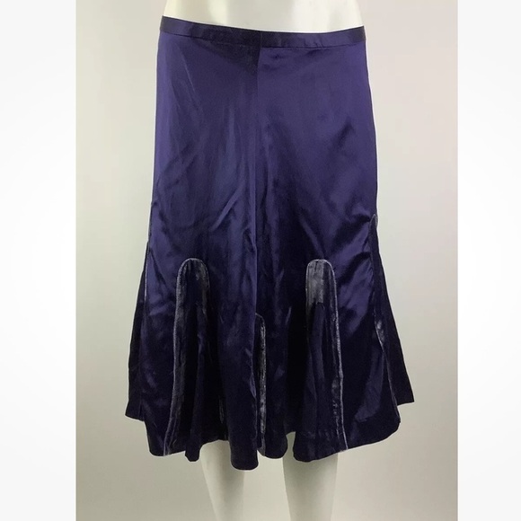 Anthropologie Sz 6 A-Line Pleated Satin Skirt Purple Cotton Silk Velvet Trim - Picture 1 of 5
